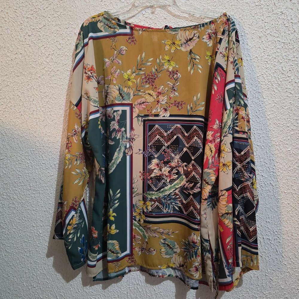 Suzanne Betro Womens XL Floral Patchwork Long-Sleeve Blouse boho art‎ to wear